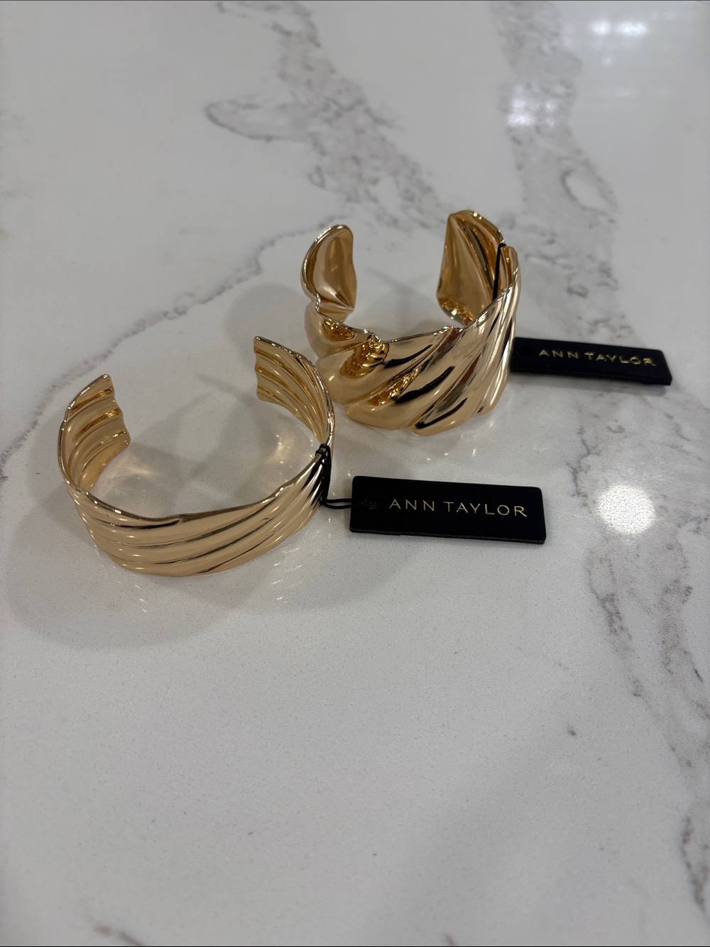 Ann Taylor Shiny Gold-Tone Twisted Cuff Bracelet Pair